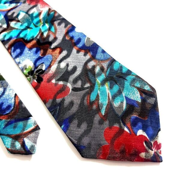 Alexander Lloyd Boston Gray Floral Metallic Jacquard Print Long Wide Silk Tie - Picture 1 of 6